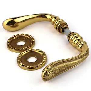 Vintage Brass Interior Door Handles, Ornate Gold Lever Set, Rococo Style Handles With Rosettes, French Hardware, 1960s Inner Door Decor