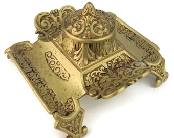 真鍮製装飾インク壺 19 世紀の真鍮製インク壺、アンティーク真鍮製インク壺