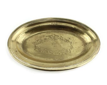Vintage French Brass Tray, Delaye Hallmarked Tray, Oval Serving Dish, Brassware France, Antique Catchall Tray, Home Decor Gift Idea