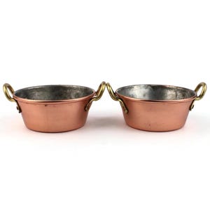 Vintage French Small Copper Pans, Set Of 2, Tin Lined With Brass Handles, Rustic Cookware Decor, Country Kitchenware, France 1960s Decor