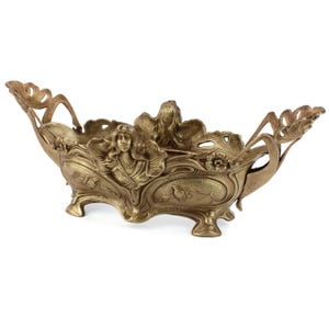 Art Nouveau Lady Floral Jardiniere, Antique Brass Planter With Handles, French Cast Brass Ornate, Floral Arrangement Pot, 1900s Centerpiece