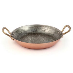 Vintage French Copper Pan With Brass Handles, Small Copper Saucepan, Frying Pan Made Of Copper, Cookware France, Copper & Brass Cooking Pan