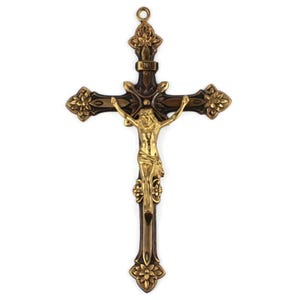 Vintage Brass Crucifix, Vintage Wall Hanging Jesus Crucifix, Religious Wall Decor, 10 Inch Brass Cross, Antique Cross With Christ Figure