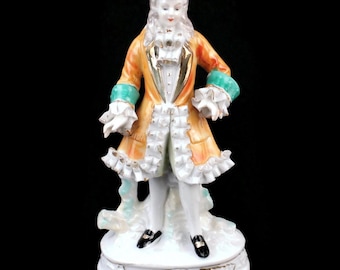 Vintage Porcelain Gentleman Figurine, 18th Century Style Courtier Statue, Collectible European Porcelain, Hand Painted Sculpture Gift