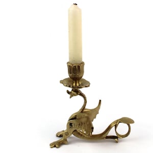 Antique Brass Dragon Candlestick, Gothic Style Brass Candle Holder, Winged Creature Candle Stick, Asian Mythical Brass Decor, Medieval Home