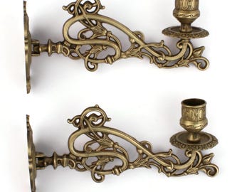 Antique Bronze Piano Sconces, Wall Mounted Candle Holders, Ornate Swing Arm Candlestick, French Candle Lights, Rococo Style Pair, Wall Decor