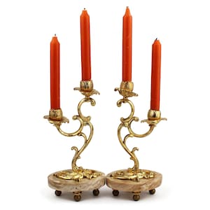 French Candelabras With Marble Base, Candle Holder Set Of 2 With 2 Arms, Candlestick Holder Pair, Table Candle Holders, Ornate Cast Metal
