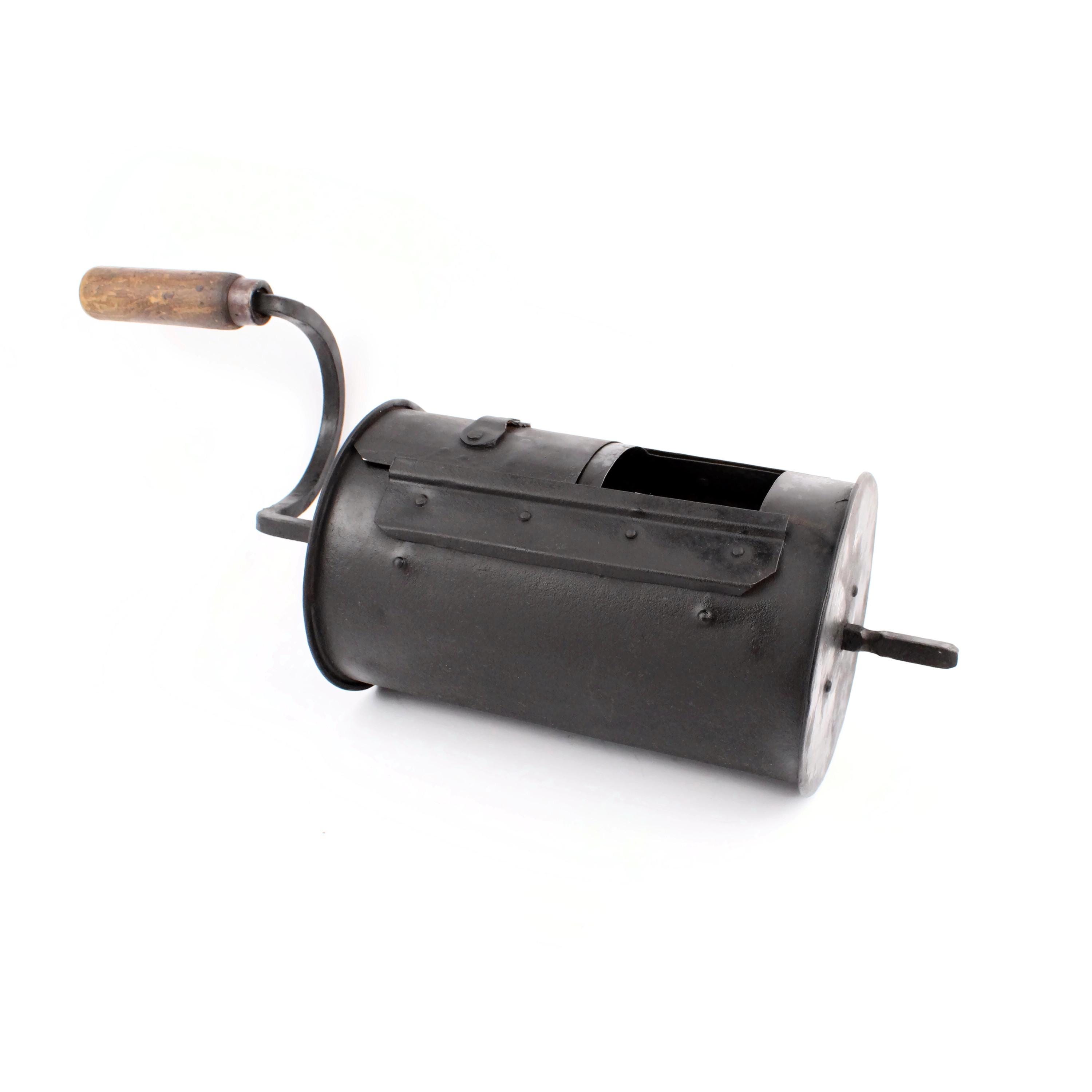 Antique French Iron Coffee Roaster, Hand Crank, Roasting Drum With 