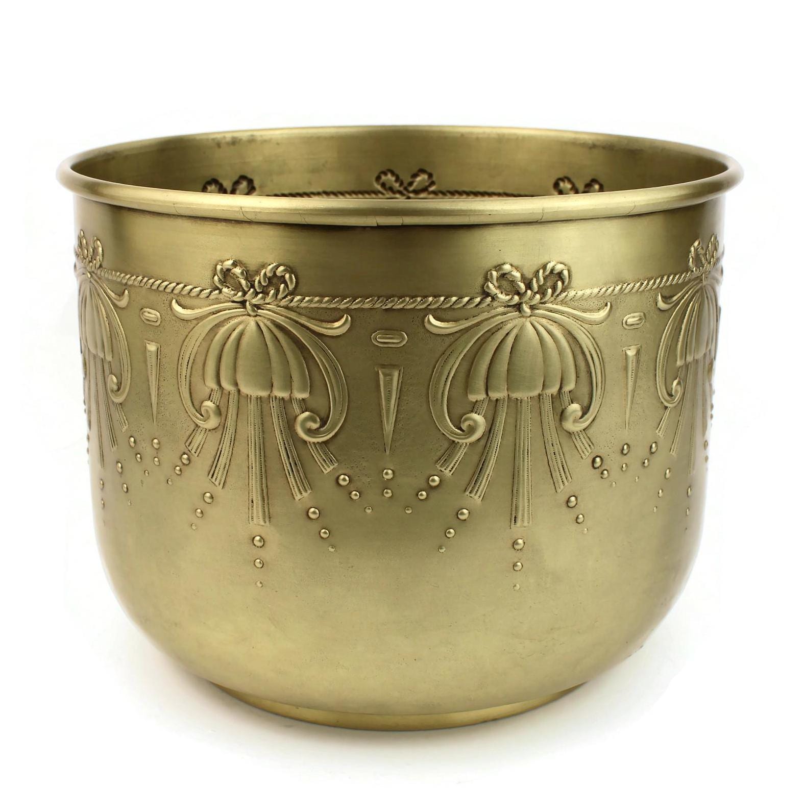 Vintage Ornate Brass Planter, French Castle Cachepot, Vintage Brass Flower Pot, Handembossed Floral Arrangement Pot, Art Deco Garden Decor