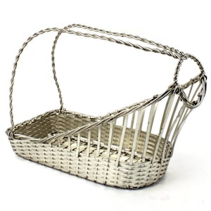 Vintage Silver Wine Basket, Twisted Handle Bottle Holder, Silver Plate Woven Caddy, Mid-Century Wine Cradle, France Bar Accessory