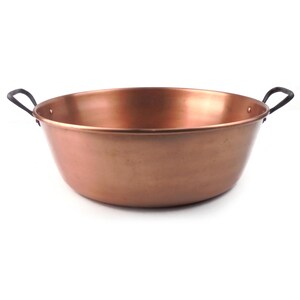 Eingemachter Marmeladentopf mit Eisengriffen, handgehämmerte Kupferpfanne, Vintage Kochgeschirr, französischer Küchentopf, großes 8-Liter-Becken