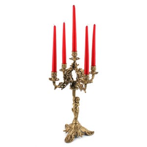 Antique Brass Candelabra, 5 Arm Cherub Candle Holder, Brass Candle Stand, Ornate Candle Centerpiece, French  Rococo Table Candle Holder