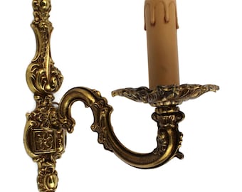 Antike französische Messing-Wandleuchte, Vintage-Wandleuchte, viktorianischer Stil, verziert, Kerzentropfrohr,