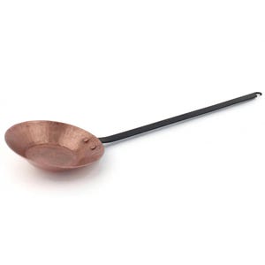 Antique Copper Jam Ladle, Iron Handle Preserve Spoon, Hand Riveted Cooking Utensil, Rustic Farmhouse Kitchen Decor, Early 20th Century
