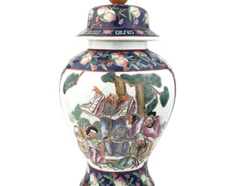 ヴィンテージ中国製生姜壺 – 青緑色の魚と花柄の磁器装飾 - Etsy 日本