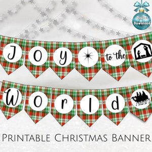Printable Nativity Plaid Banner, "joy to the World" Christmas Garland ...