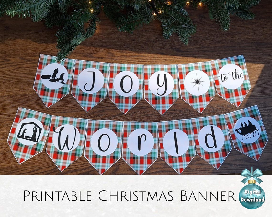 Printable Nativity Plaid Banner, "joy to the World" Christmas Garland ...