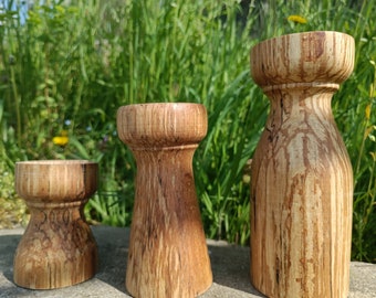 Handmade Candle Holder Corrugated Set of 3  - Kiln-Dried Beech Wood, Unique, Non-Toxic Varnish, Perfect for Romantic Dinners & Home Decor