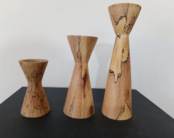 Handmade Candle Holder Set of 3 Slim - Kiln-Dried Beech Wood, Unique, Non-Toxic Varnish, Perfect for Romantic Dinners & Home Decor