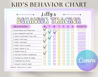 Behavior Reward Chart for Kids | Editable Kids Chore Charts | igital PDF | Good Behavior Tracking, Children Behavior Chart, Home, Classroom