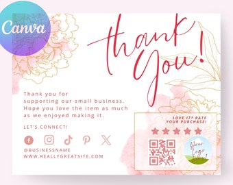 Thank You Card, DIY Marketing Cards Template Design, Thank You For Order Packaging Card, Package Insert Thank You Cards, Small Business Card