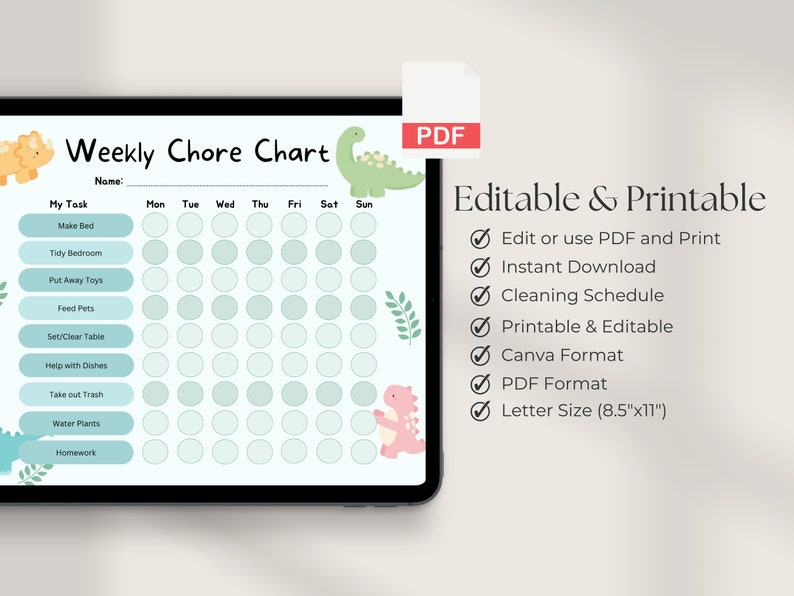 Editable Weekly Chore Chart Kids Teens Tweens Pre-teens Daily and ...