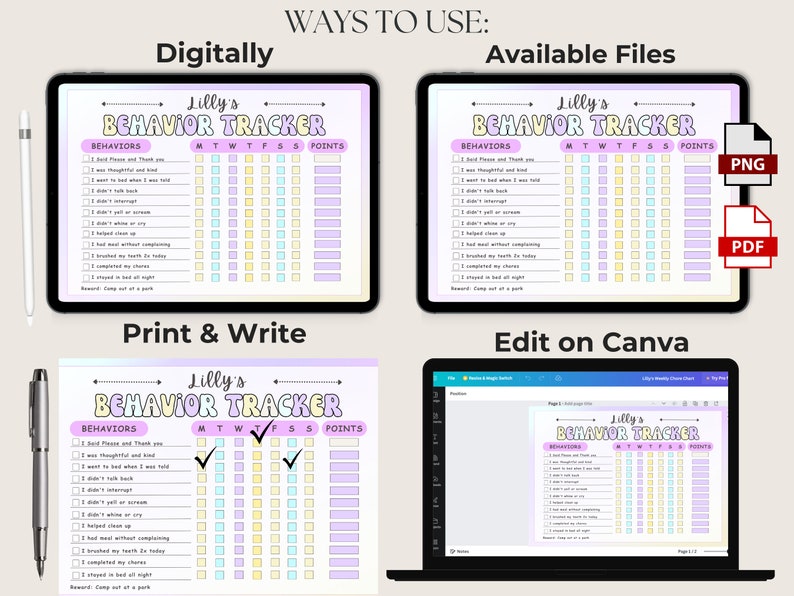 Behavior Reward Chart for Kids | Editable Kids Chore Charts | Igital ...