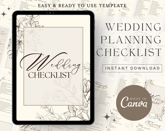 Digitale bruiloftplanner Bruiloftsbudgettracker Spreadsheet bruiloftstijdlijn Bruiloftsgastenlijst Checklist planning huwelijkscadeau Canva