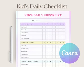 Morning Routine Checklist, Bedtime Routine Kids, Printable Responsibility Chart, Visual Schedule For kids Toddler Chore Chart,Kids chart PDF