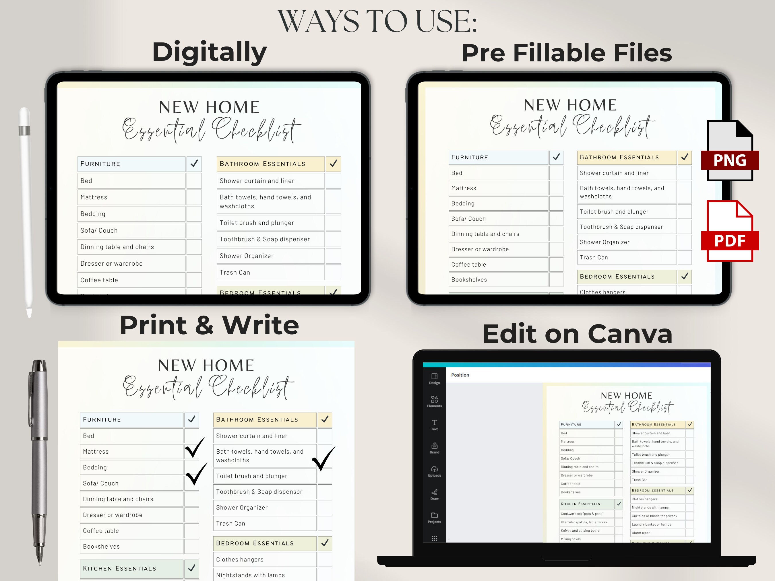 New Home Essentials Checklist | New Home Checklist Printable | First ...