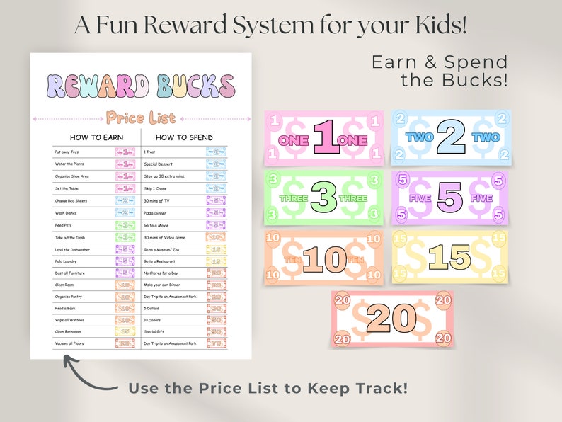 Editable Kids Reward Bucks | Printable Reward System for Kids | Chore ...