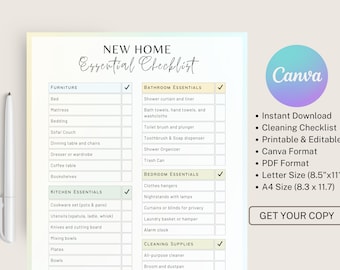 New Home Essentials Checklist | New home checklist printable | First home checklist | First apartment checklist | Moving printable