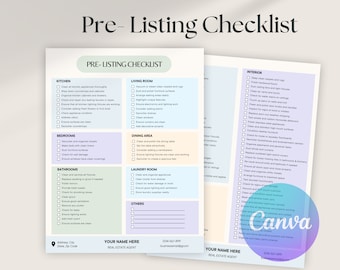 Real Estate Pre-Listing Checklist | Realtor Marketing | Home Selling Guide | Home Seller Checklist Listing Editable Canva Template