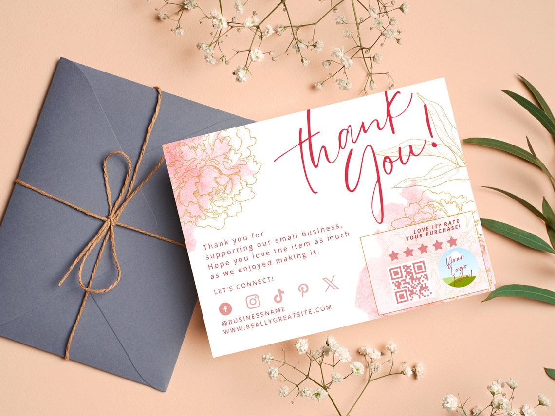 Thank You Card Template, Thank You Package Insert, DIY Marketing Cards ...