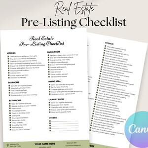 May include: A checklist for real estate agents to use when preparing a property for listing. The checklist includes sections for the kitchen, living room, bedrooms, bathrooms, dining area, laundry room, and other areas of the home. The checklist includes tasks such as cleaning, decluttering, and making sure all appliances are in working order.