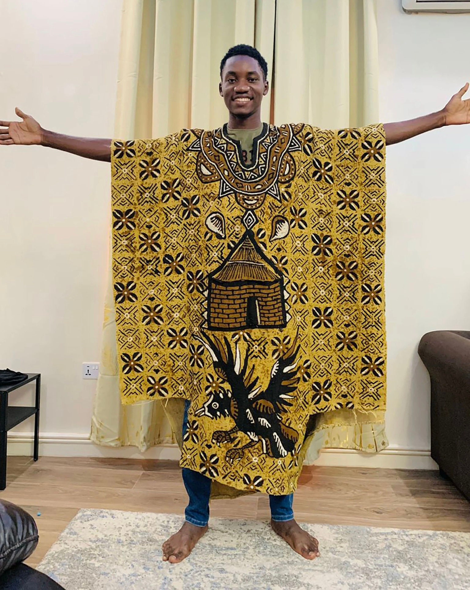 Mudcloth Malian Bogolan afrocentric African Poncho bogolan Poncho Wearable Art Handmade and Hand Painted Traditional Malin Clothing Etsy