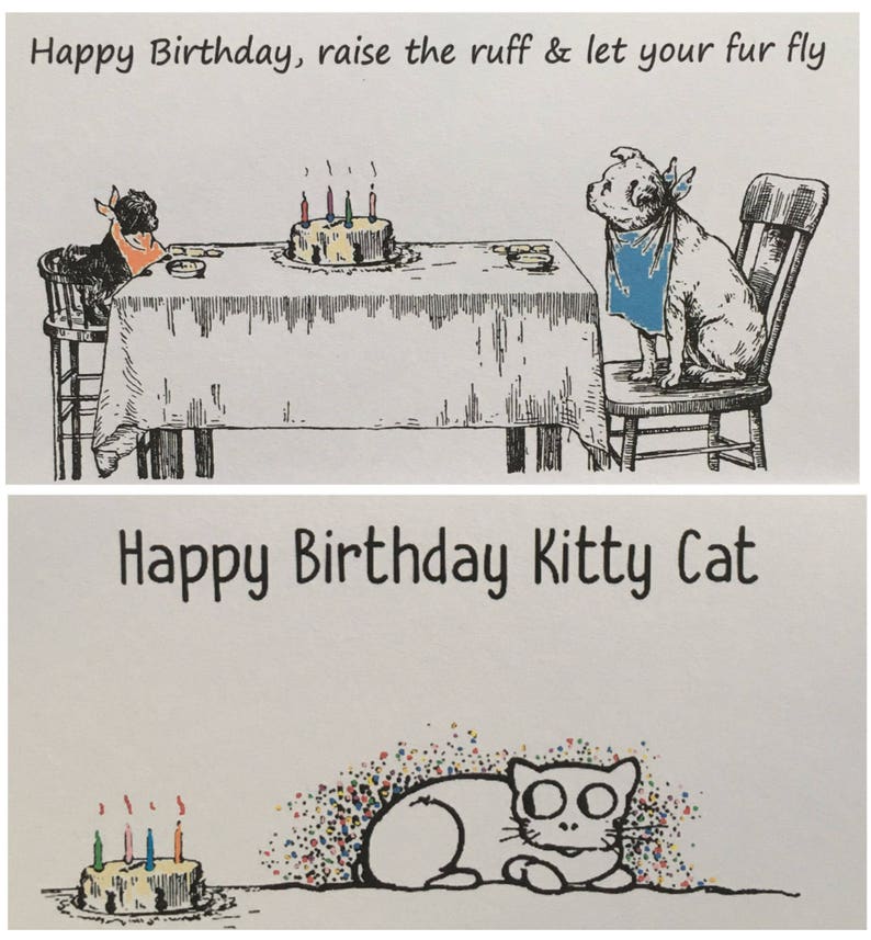 6 cards per pack Cats /& Dogs Pet Birthday Cards Vintage Whimsical Artwork