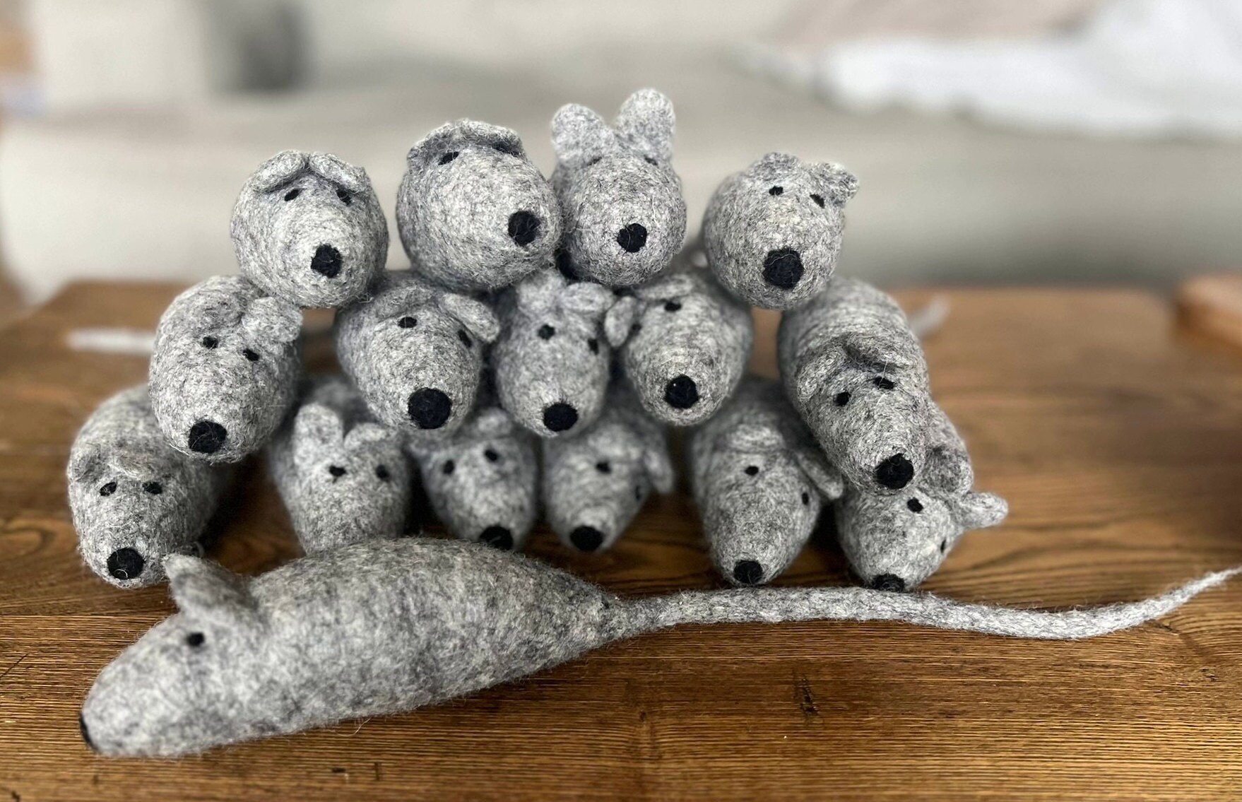 Catnip Treats Handmade Felted Wool Cat Mice (3-Pack) No Catnip