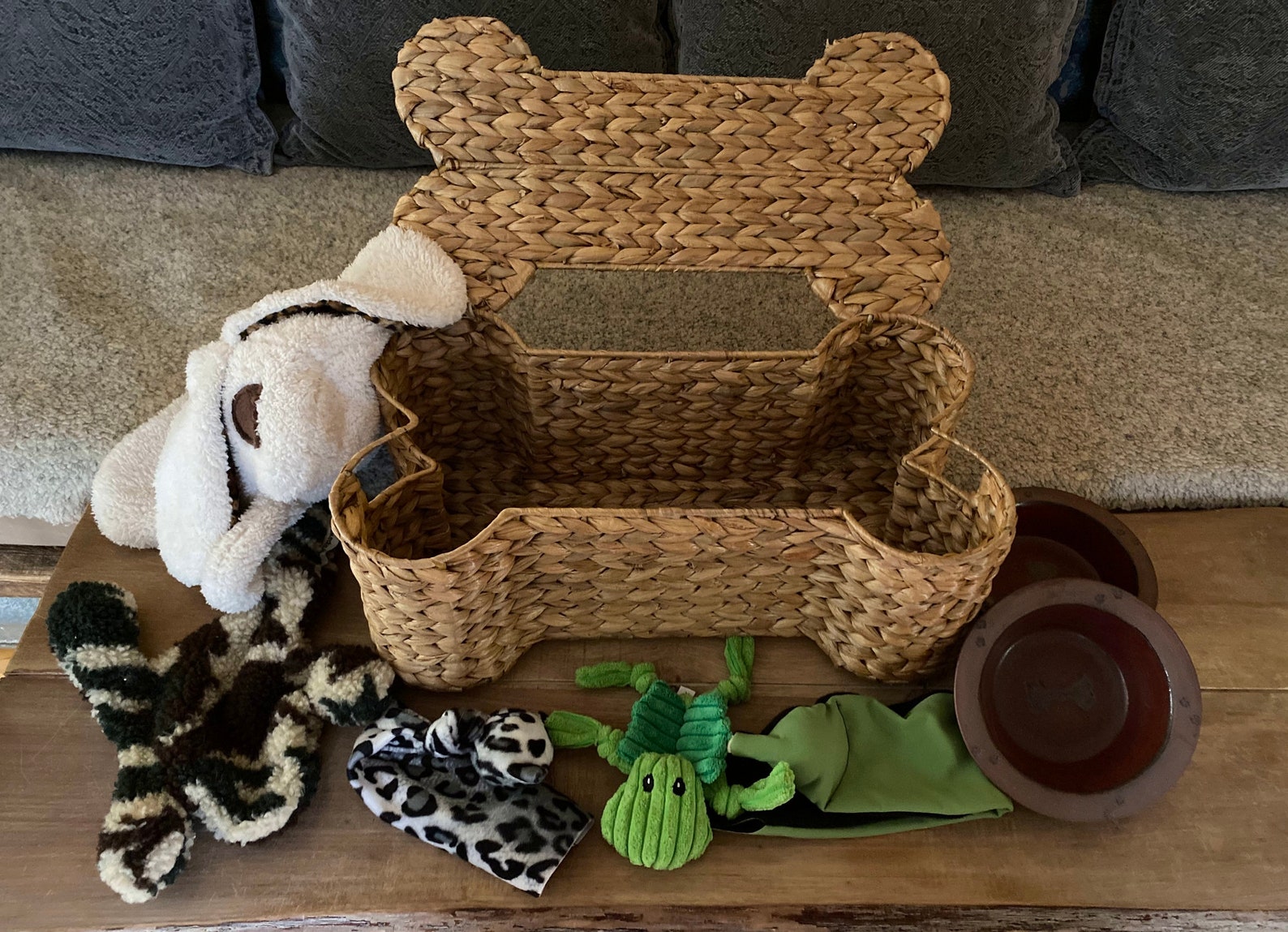 Bone Shaped Wicker Toy Basket Full of Dog Toys Antianxiety Etsy