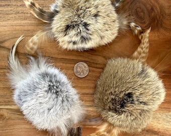 Spinners, Cat Toy, Natural Rabbit Fur, Rooster Feathers, Handmade Cat Toys,  3 per pack