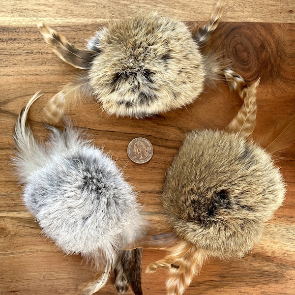 Spinners, Cat Toy, Natural Rabbit Fur, Rooster Feathers, Handmade Cat Toys,  3 per pack