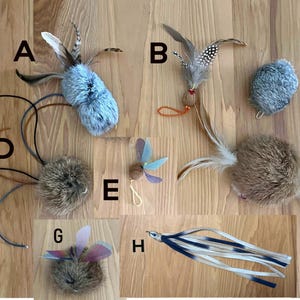 Handmade Cat Toy Lures: Rabbit Fur, Feathers, Leather, Cork