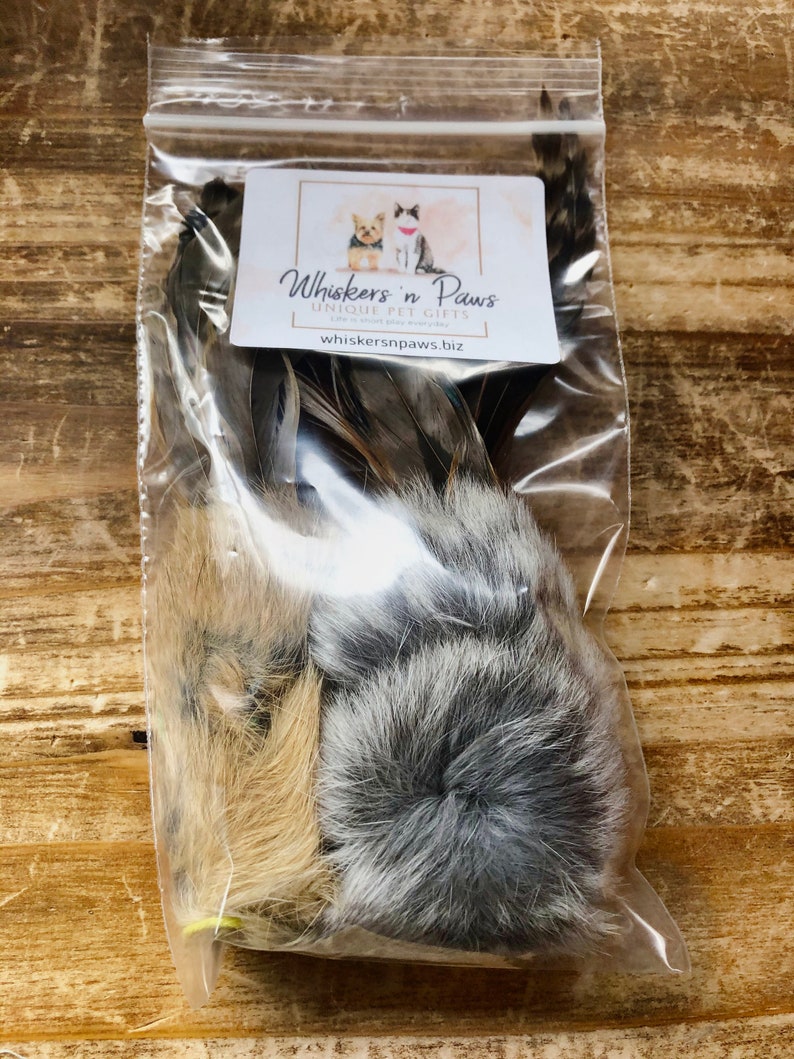 Catfishing Lure Rabbit Fur Feathers Interactive Cat Toy Etsy