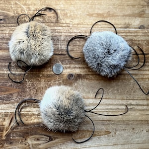 Furwhisker, Cat Toy, Natural Rabbit Fur, Leather Cord, Handmade Cat Toys,  3 per pack