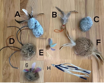 Rabbit Fur Cat Lures: Feather & Leather Interactive Cat Toy - Pick 2