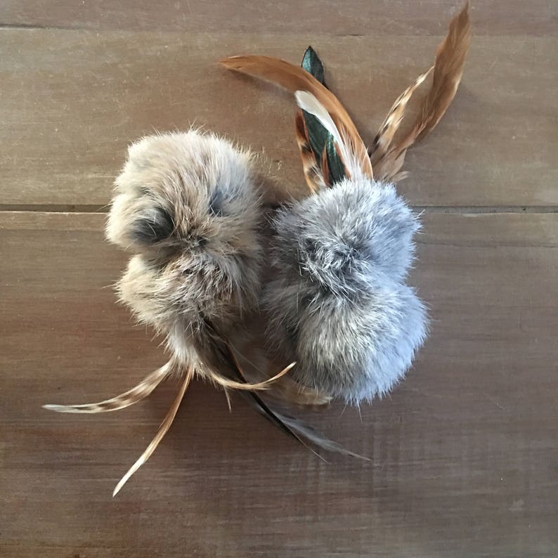 Birbit, Natural Rabbit Fur & Feathers Cat Toy, Handmade Cat Toys, 5 per pack image 2