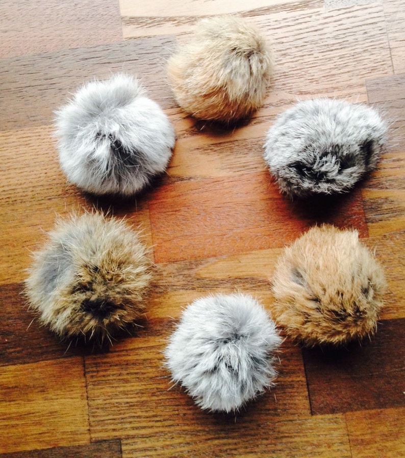 Max, Rabbit Fur Cat Toy, Natural Color Fur, Fur, Fur Ball, Cat, 6 per pack, Cat Toy, Handmade image 1