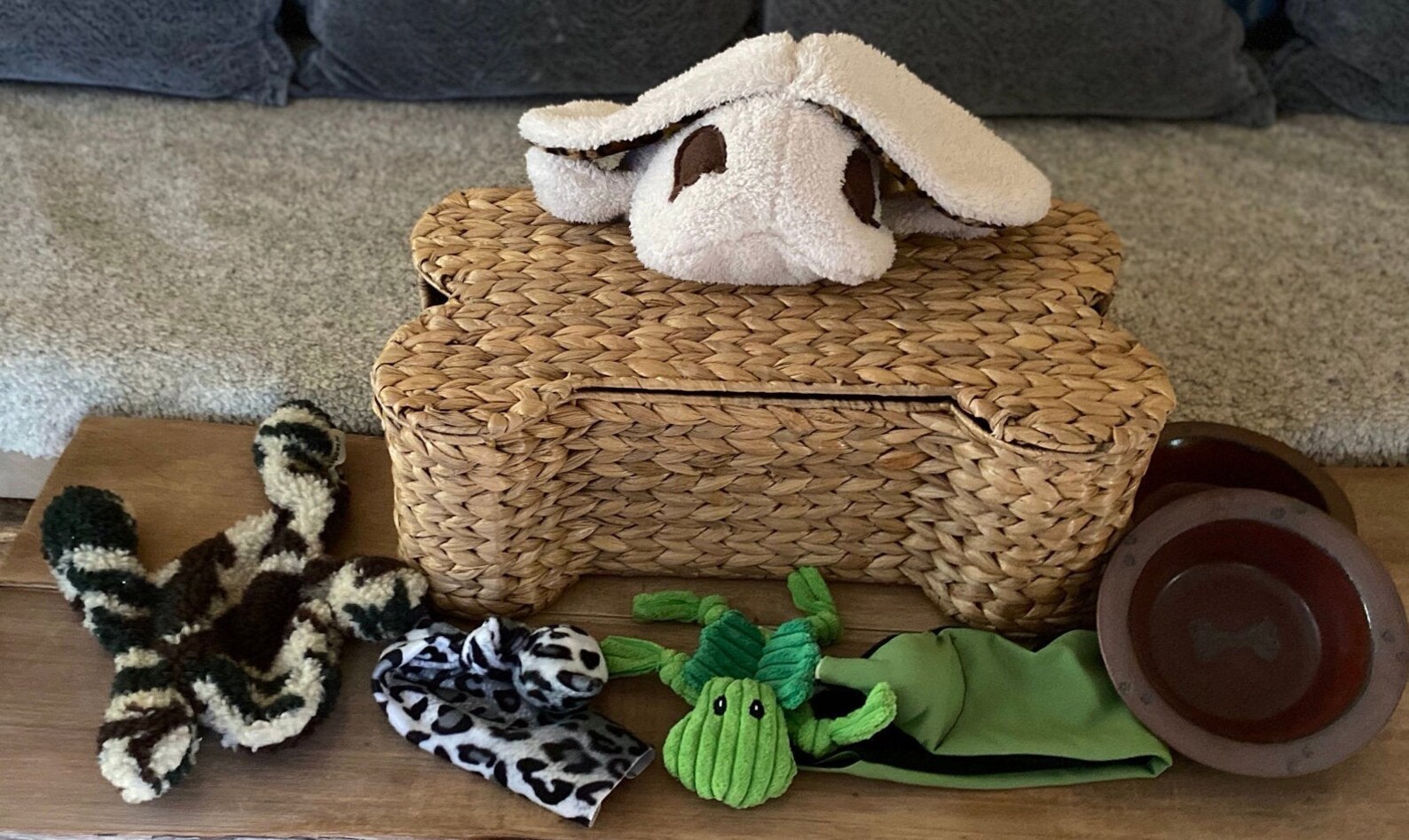 Bone Shaped Wicker Toy Basket Full of Dog Toys Antianxiety Etsy