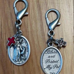St. Francis Pet Collar Charm: Silver-Plated with Sterling Silver Cross Red Onyx
