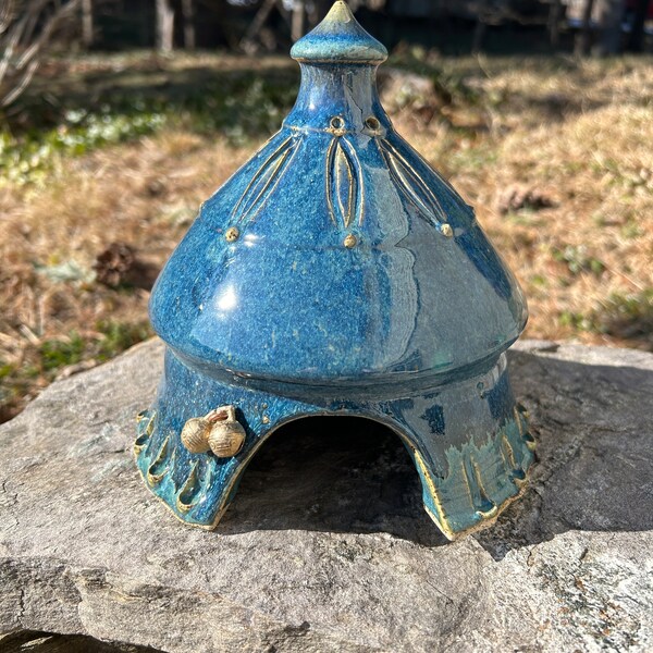 Toad House #1 , a perfect get away for your garden friends. One of a kind outdoor accent piece